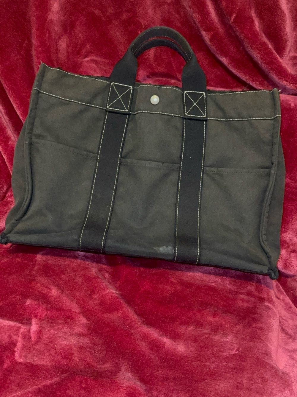 Hermès Fourre Tout MM Black Canvas Tote Bag Made in France Vintage